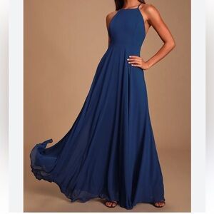 Lulus Navy Mythical Kind of Love Maxi Chiffon Dress NWT Size XL